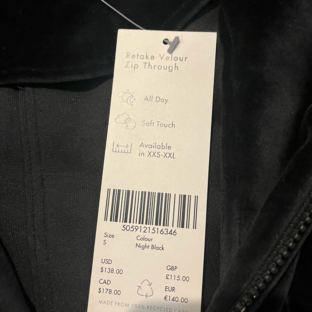 NWT Sweaty Betty Retake Velour Zip Through Jacket Black Size Small - Picture 11 of 15